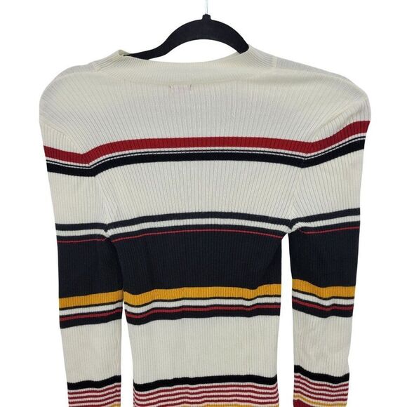 Vtg 90s Guess Womens White Striped Ribbed Knit Sweater Sz M Peekaboo Cutout - Picture 6 of 8